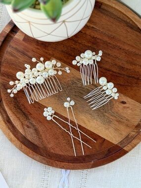 Pearl Cluster Hair Comb and Pins Set - Ivory